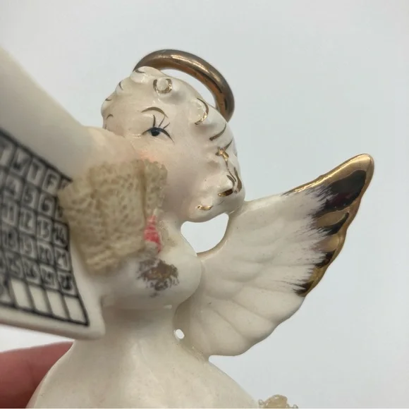 Vintage Ceramic ART Japan Spaghetti Happy New Year January Angel Figurine